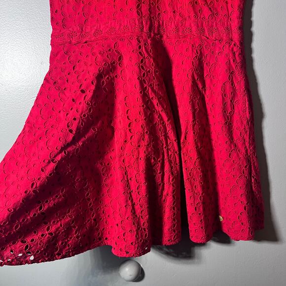 Superdry Red Halter Neck Skater Dress Lace w/ pockets Fit Flare Size 8 Christmas - Picture 6 of 10